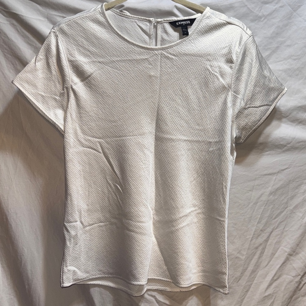 Express Textured White Short Sleeve Blouse